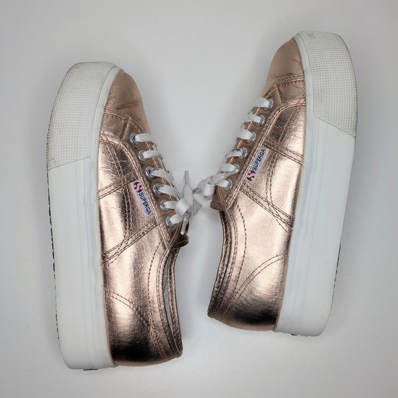 Superga Sneakers Platform Rose Gold Metallic Women's Size 8 - Picture 2 of 10